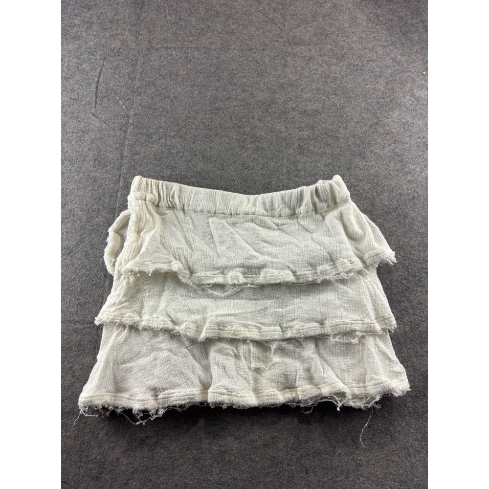IRO Zinnia Cream White Ruffled Cotton Gauze Mini Skirt Frayed Raw Hem Size 40
